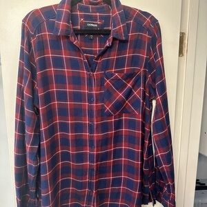 Express Womens Red and Blue Plaid Flannel Shirt